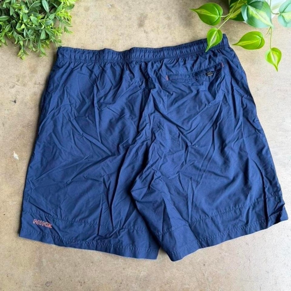 Vintage Y2K Nike spell out navy blue swim trunk shorts size L